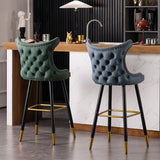 Elegant Velvet Upholstered Bar Stool with Gold Accents - StoolTopia