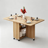 Foldable Drop Leaf Dining Table with Storage Shelves & Wheels - StoolTopia