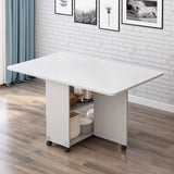 Foldable Drop Leaf Dining Table with Storage Shelves & Wheels – Space - Saving Convertible Table for Small Apartments - StoolTopia