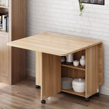 Foldable Drop Leaf Dining Table with Storage Shelves & Wheels – Space - Saving Convertible Table for Small Apartments - StoolTopia