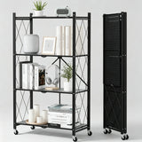 Foldable Metal Storage Shelf with Wheels – 4-Tier Heavy-Duty Rolling Rack for Kitchen, Office, Living Room, or Garage - StoolTopia