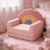 Foldable Rainbow Kids Sofa Bed, Soft Teddy Fleece Toddler Chair - StoolTopia