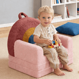 Foldable Rainbow Kids Sofa Bed, Soft Teddy Fleece Toddler Chair - StoolTopia