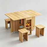 Folding Extendable Dining Table Set with Storage Shelves and 4 Stools - StoolTopia