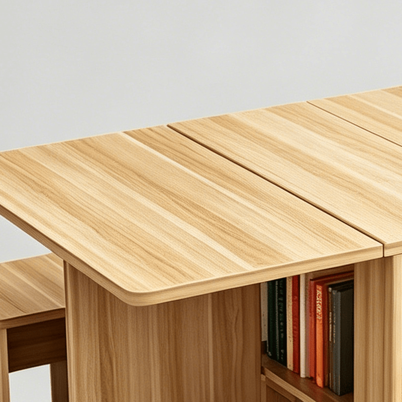 Attachable Shelf Table Folding Extendable Dining Table Set with Storage Shelves and 4 Stools ...