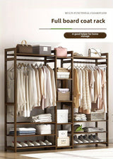 Freestanding Wooden Wardrobe Organizer – Double Hanging Closet Rack with Shelves for Clothes, Shoes & Accessories - StoolTopia