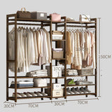 Freestanding Wooden Wardrobe Organizer – Double Hanging Closet Rack with Shelves for Clothes, Shoes & Accessories - StoolTopia