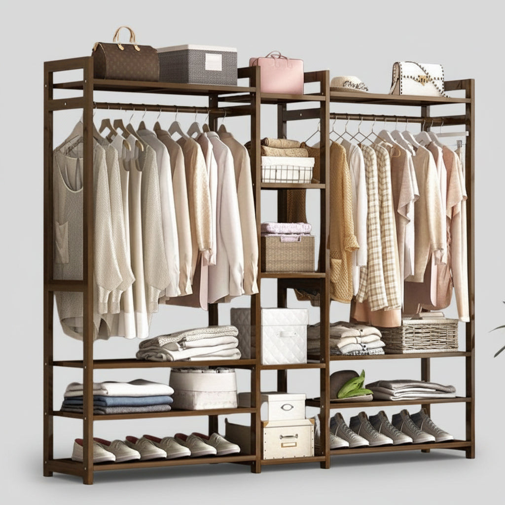 Wooden Wardrobe Organizer - Double Hanging Closet Rack – StoolTopia