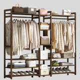 Freestanding Wooden Wardrobe Organizer – Double Hanging Closet Rack with Shelves for Clothes, Shoes & Accessories - StoolTopia