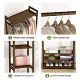 Freestanding Wooden Wardrobe Organizer – Double Hanging Closet Rack with Shelves for Clothes, Shoes & Accessories - StoolTopia