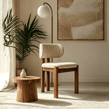 French Cream Dining Chair | Solid Ash Wood | Linen, Leather & Teddy Fleece - StoolTopia