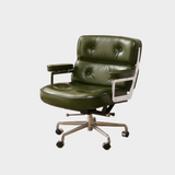 Premium Executive Leather Office Chair - Mid-Century Modern Swivel Desk Chair with Adjustable Height