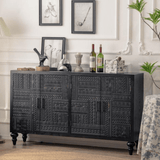 Hand - Carved Black Wood Sideboard Cabinet – 4 - Door Design - StoolTopia