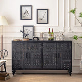 Hand-Carved Black Wood Sideboard Cabinet – 4-Door Design - StoolTopia