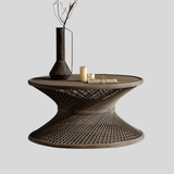 Handwoven Rattan and Bamboo Coffee & Side Table Set – Hourglass Shape - StoolTopia