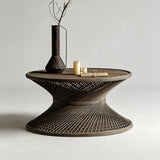 Handwoven Rattan and Bamboo Coffee & Side Table Set – Hourglass Shape - StoolTopia
