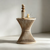 Handwoven Rattan and Bamboo Coffee & Side Table Set – Hourglass Shape - StoolTopia
