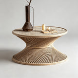 Handwoven Rattan and Bamboo Coffee & Side Table Set – Hourglass Shape - StoolTopia
