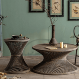Handwoven Rattan and Bamboo Coffee & Side Table Set – Hourglass Shape - StoolTopia