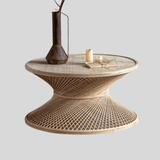 Handwoven Rattan and Bamboo Coffee & Side Table Set – Hourglass Shape - StoolTopia