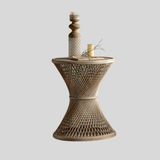 Handwoven Rattan and Bamboo Coffee & Side Table Set – Hourglass Shape - StoolTopia
