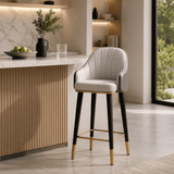 High Back Leather Bar Stool with Gold Accents for Modern Interiors - StoolTopia