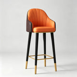 High Back Leather Bar Stool with Gold Accents for Modern Interiors - StoolTopia
