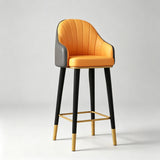 High Back Leather Bar Stool with Gold Accents for Modern Interiors - StoolTopia