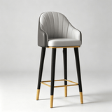 High Back Leather Bar Stool with Gold Accents for Modern Interiors - StoolTopia