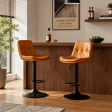 Home Front Desk Island Barstools with Double Layer Nappa Technology Leather Back & Metal Footrest - StoolTopia