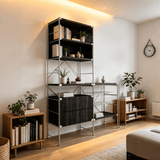 Industrial Modular Metal Storage Rack with Drawers & Wire Baskets – Black Steel Open Shelving - StoolTopia