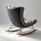 Italian Leather Rocking Lounge Chair - Carbon-Steel Frame with Wood Rockers - StoolTopiaLounge Chairs