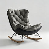 Italian Leather Rocking Lounge Chair - Carbon-Steel Frame with Wood Rockers - StoolTopiaLounge Chairs