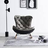 Italian Leather Rocking Lounge Chair - Carbon - Steel Frame with Wood Rockers - StoolTopiaLounge Chairs