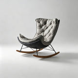 Italian Leather Rocking Lounge Chair - Carbon-Steel Frame with Wood Rockers - StoolTopiaLounge Chairs