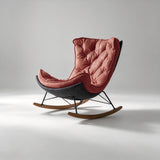 Italian Leather Rocking Lounge Chair - Carbon-Steel Frame with Wood Rockers - StoolTopiaLounge Chairs