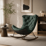 Italian Leather Rocking Lounge Chair - Carbon-Steel Frame with Wood Rockers - StoolTopiaLounge Chairs