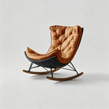 Italian Leather Rocking Lounge Chair - Carbon-Steel Frame with Wood Rockers - StoolTopiaLounge Chairs