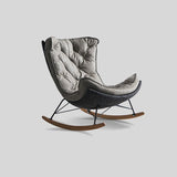 Italian Leather Rocking Lounge Chair - Carbon - Steel Frame with Wood Rockers - StoolTopiaLounge Chairs