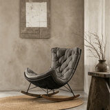 Italian Leather Rocking Lounge Chair - Carbon-Steel Frame with Wood Rockers - StoolTopiaLounge Chairs