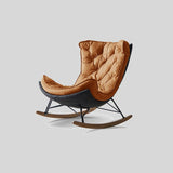 Italian Leather Rocking Lounge Chair - Carbon - Steel Frame with Wood Rockers - StoolTopiaLounge Chairs