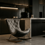 Italian Leather Rocking Lounge Chair - Carbon-Steel Frame with Wood Rockers - StoolTopiaLounge Chairs