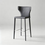 Italian-Style Saddle Leather High Bar Stool – Horn-Back Design, Carbon-Steel Frame, Stainless Steel Footrest, High-Density Comfort for Kitchen Islands & Modern Dining Spaces - StoolTopia