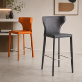 Italian-Style Saddle Leather High Bar Stool – Horn-Back Design, Carbon-Steel Frame, Stainless Steel Footrest, High-Density Comfort for Kitchen Islands & Modern Dining Spaces - StoolTopia