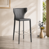 Italian-Style Saddle Leather High Bar Stool – Horn-Back Design, Carbon-Steel Frame, Stainless Steel Footrest, High-Density Comfort for Kitchen Islands & Modern Dining Spaces - StoolTopia