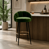 Luxury American-Style Velvet & Solid Wood High Bar Stool - StoolTopia