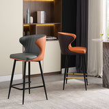 Luxury Leather Bar Stool with Curved Backrest—Bar Chair Stool Bistro Stool with Metal Base - StoolTopia