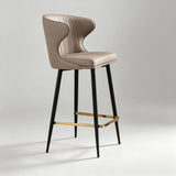Luxury Leather Bar Stool with Curved Backrest—Bar Chair Stool Bistro Stool with Metal Base - StoolTopia