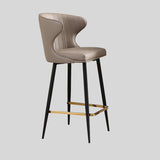 Luxury Leather Bar Stool with Curved Backrest—Bar Chair Stool Bistro Stool with Metal Base - StoolTopia