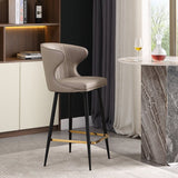 Luxury Leather Bar Stool with Curved Backrest—Bar Chair Stool Bistro Stool with Metal Base - StoolTopia